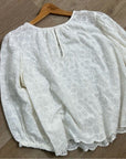 Velvet by Graham & Spencer 100% Cotton Floral Embrodiered Peasant Blouse Cream
