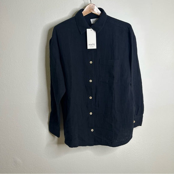 MATE the Label MATE The Label 100% Organic Cotton Gauze Button Down Shirt in Black - Cotton