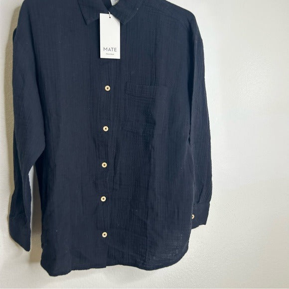 MATE the Label MATE The Label 100% Organic Cotton Gauze Button Down Shirt in Black - Cotton