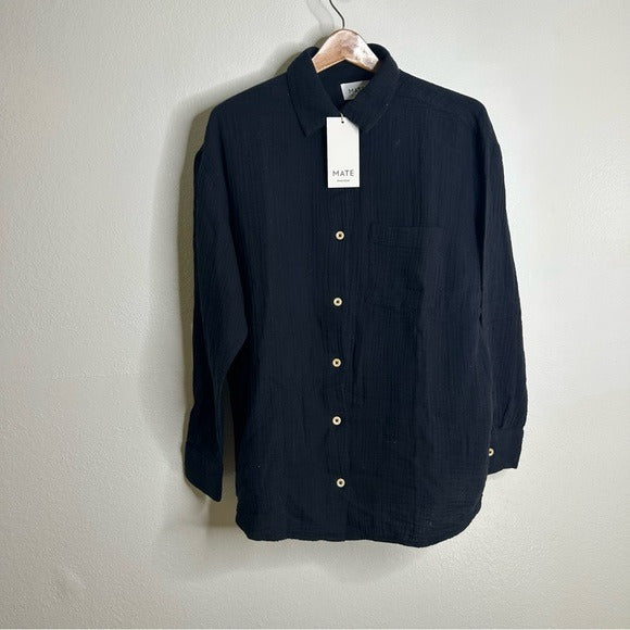 MATE the Label MATE The Label 100% Organic Cotton Gauze Button Down Shirt in Black - Cotton
