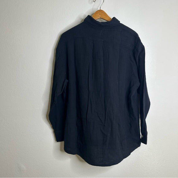 MATE the Label MATE The Label 100% Organic Cotton Gauze Button Down Shirt in Black - Cotton