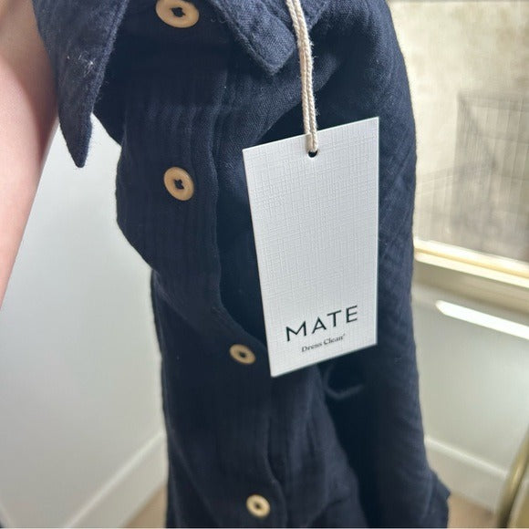 MATE the Label MATE The Label 100% Organic Cotton Gauze Button Down Shirt in Black - Cotton