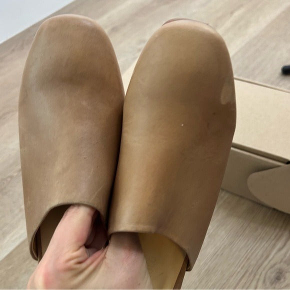 Nisolo All Day Heeled Leather Heeled Mule in Almond