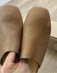 Nisolo All Day Heeled Leather Heeled Mule in Almond