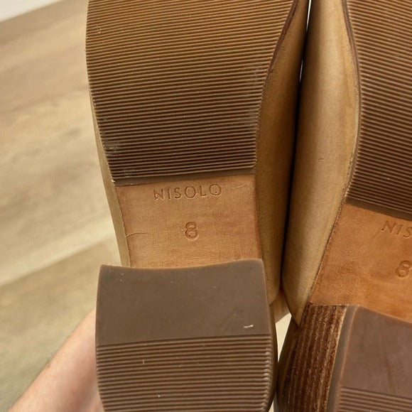 Nisolo All Day Heeled Leather Heeled Mule in Almond