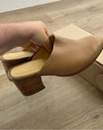 Nisolo All Day Heeled Leather Heeled Mule in Almond