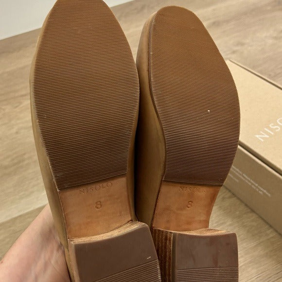 Nisolo Nisolo All Day Heeled Leather Heeled Mule in Almond - Leather