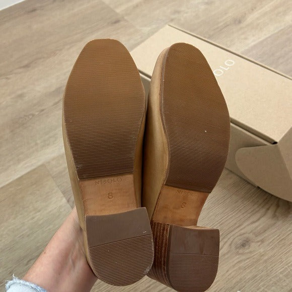 Nisolo All Day Heeled Leather Heeled Mule in Almond