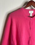 Neiman Marcus 100% Cashmere Hot Pink Button Down Crew Neck Cardigan Sweater