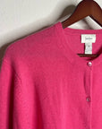 Neiman Marcus 100% Cashmere Hot Pink Button Down Crew Neck Cardigan Sweater