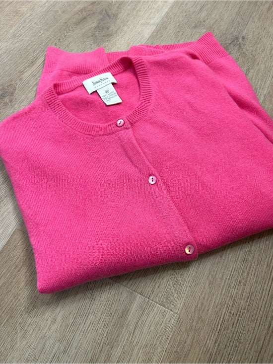 Neiman Marcus Neiman Marcus 100% Cashmere Hot Pink Button Down Crew Neck Cardigan Sweater - Cashmere