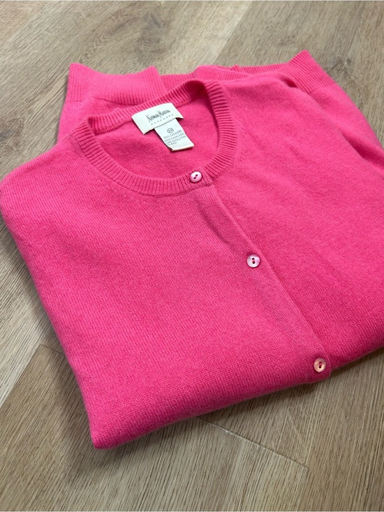 Neiman Marcus Neiman Marcus 100% Cashmere Hot Pink Button Down Crew Neck Cardigan Sweater - Cashmere
