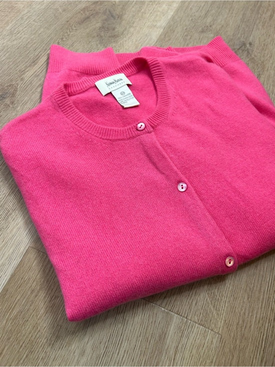 Neiman Marcus Neiman Marcus 100% Cashmere Hot Pink Button Down Crew Neck Cardigan Sweater - Cashmere