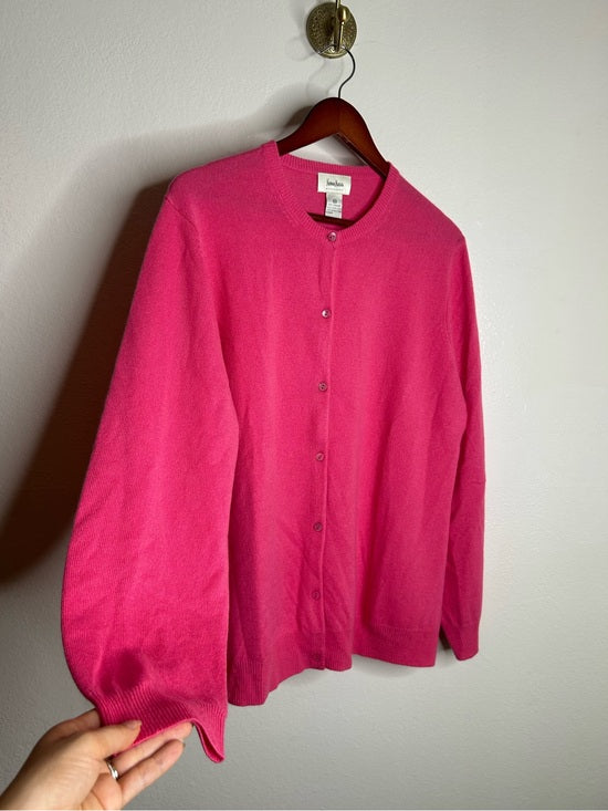 Neiman Marcus Neiman Marcus 100% Cashmere Hot Pink Button Down Crew Neck Cardigan Sweater - Cashmere