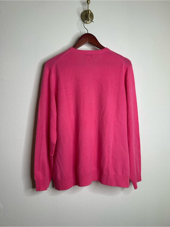 Neiman Marcus 100% Cashmere Hot Pink Button Down Crew Neck Cardigan Sweater