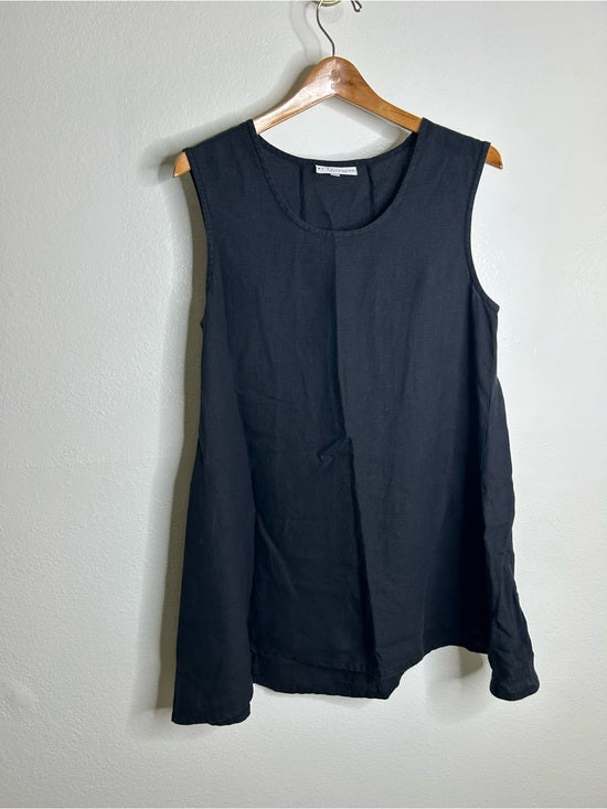 Bryn Walker 100% Linen Scoop Neck Black Tank Loose Fit Shift Dress