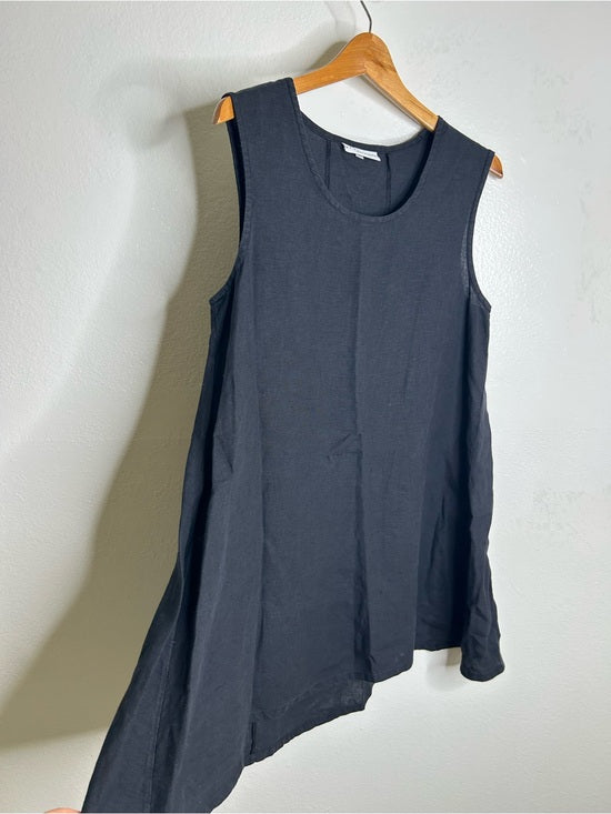 bryn Walker Bryn Walker 100% Linen Scoop Neck Black Tank Loose Fit Shift Dress - Linen