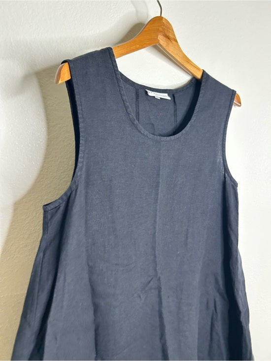 bryn Walker Bryn Walker 100% Linen Scoop Neck Black Tank Loose Fit Shift Dress - Linen