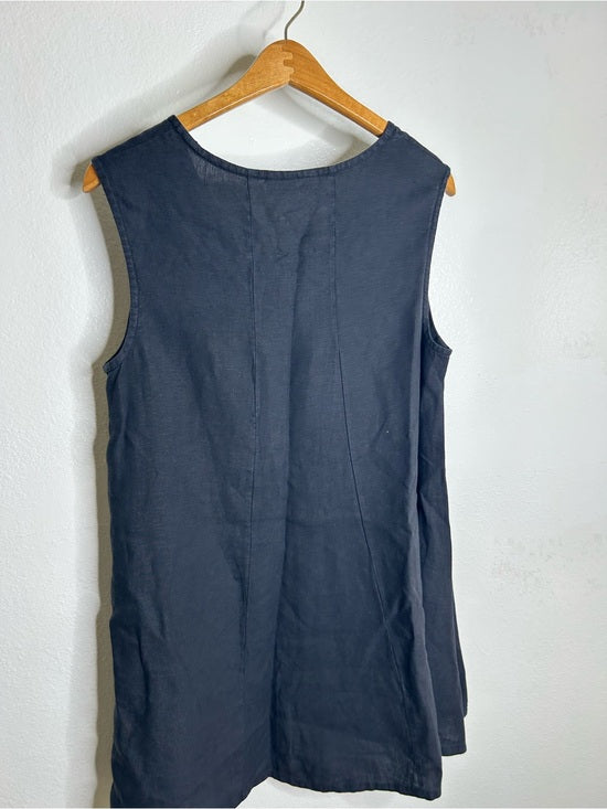 bryn Walker Bryn Walker 100% Linen Scoop Neck Black Tank Loose Fit Shift Dress - Linen