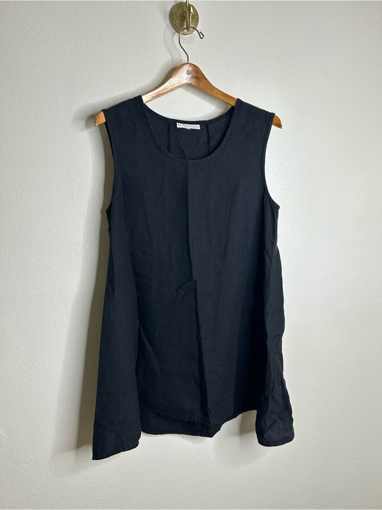 Bryn Walker 100% Linen Scoop Neck Black Tank Loose Fit Shift Dress
