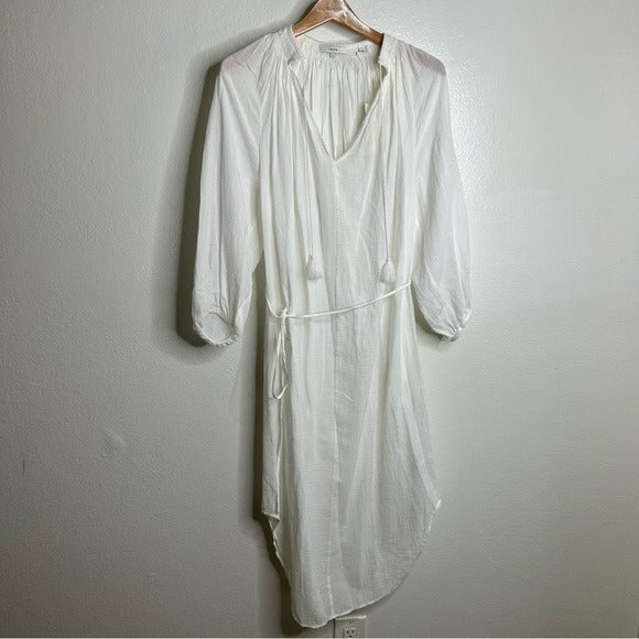 Vince VINCE 100% Cotton Gauze White Long Sleeve Midi Dress Coverup - Cotton