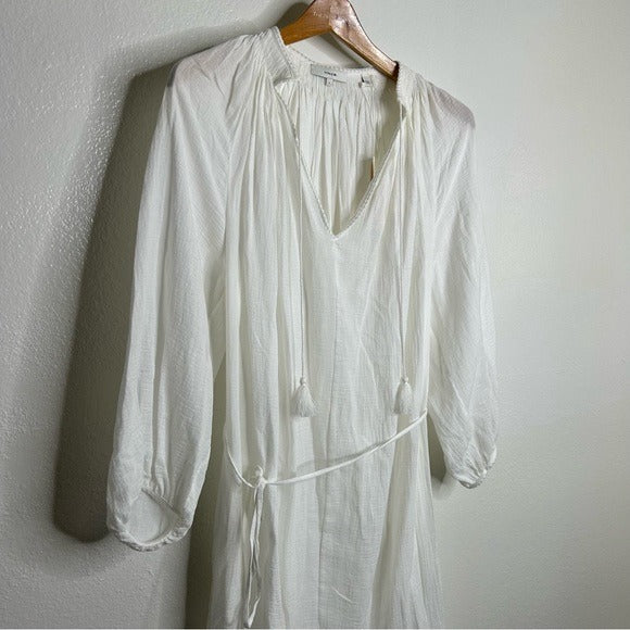 VINCE 100% Cotton Gauze White Long Sleeve Midi Dress Coverup