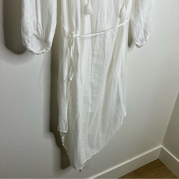 VINCE 100% Cotton Gauze White Long Sleeve Midi Dress Coverup