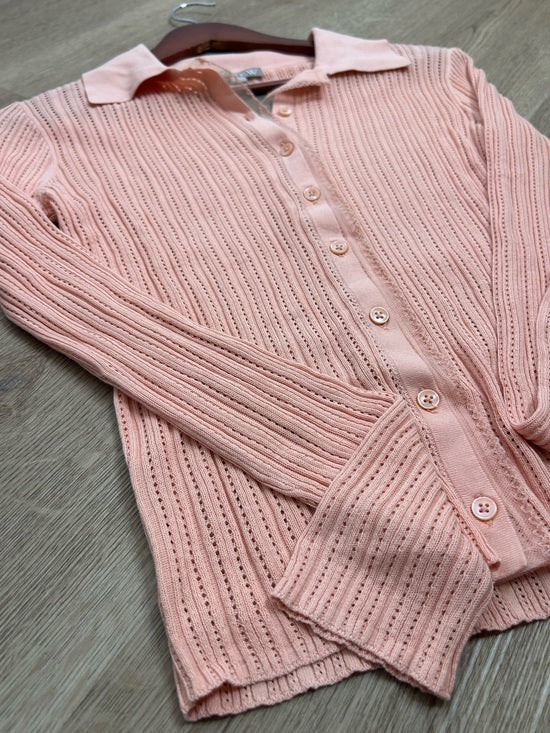 J. Crew J. Crew 100% Cotton Knit Collared Button Down Sweater Top Peach - Cotton