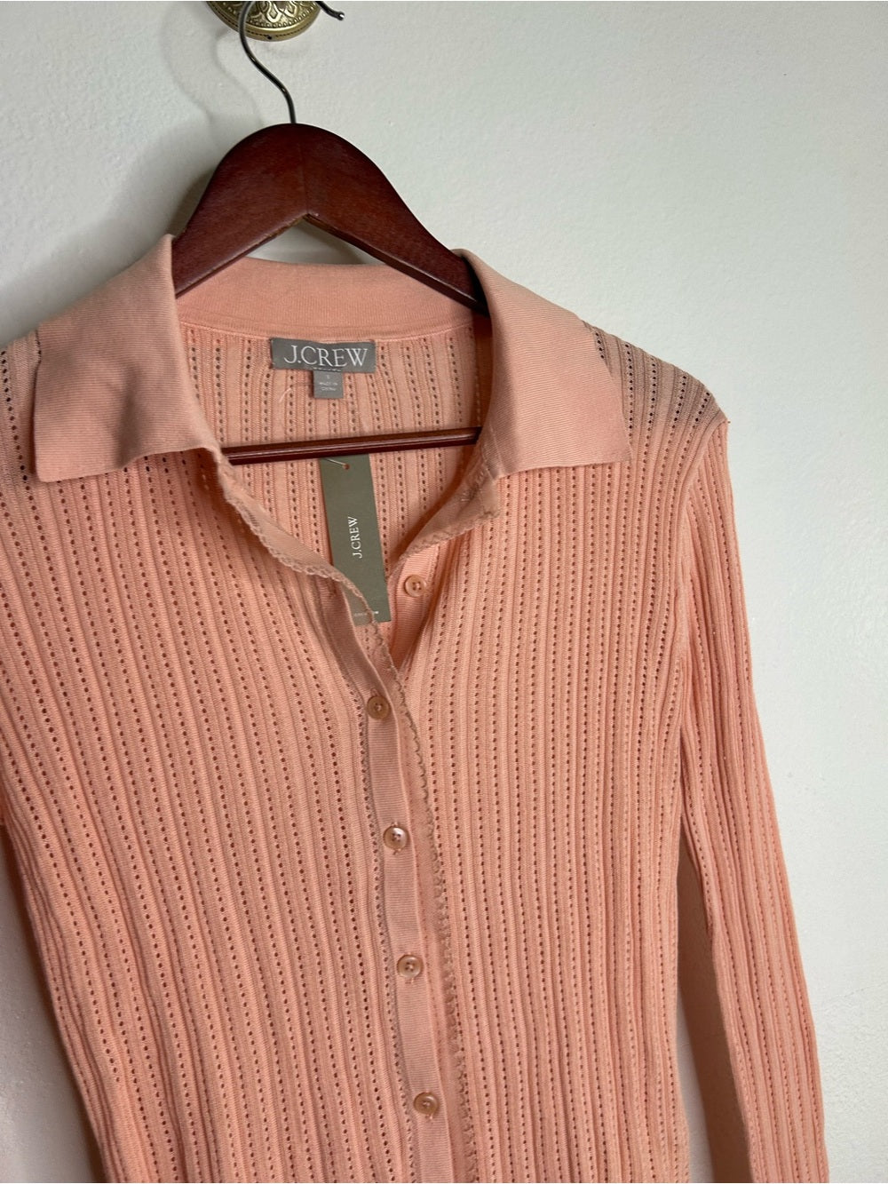 J. Crew 100% Cotton Knit Collared Button Down Sweater Top Peach