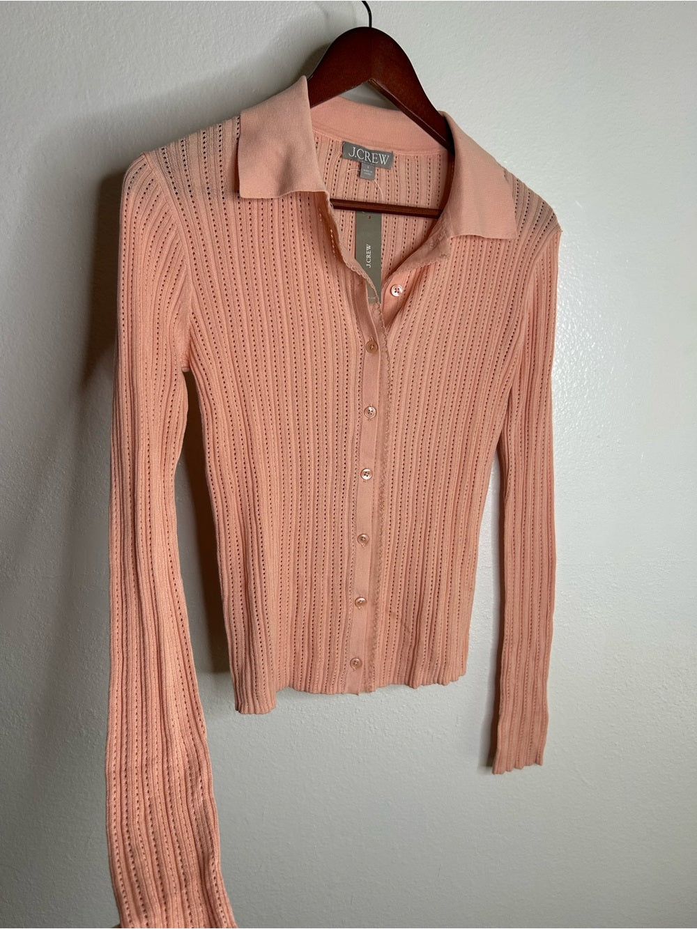 J. Crew J. Crew 100% Cotton Knit Collared Button Down Sweater Top Peach - Cotton
