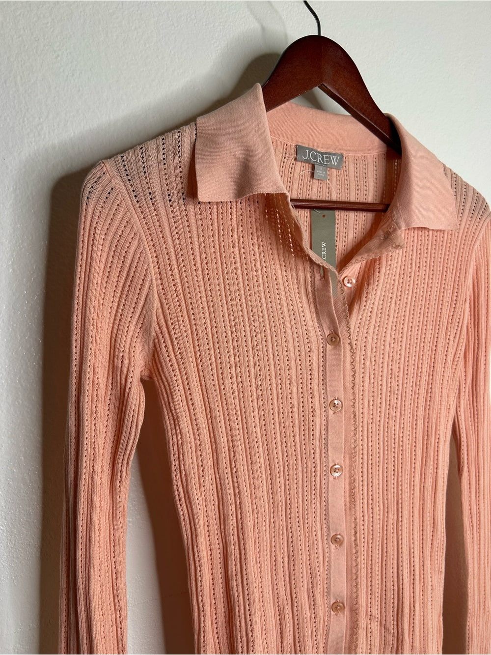 J. Crew J. Crew 100% Cotton Knit Collared Button Down Sweater Top Peach - Cotton