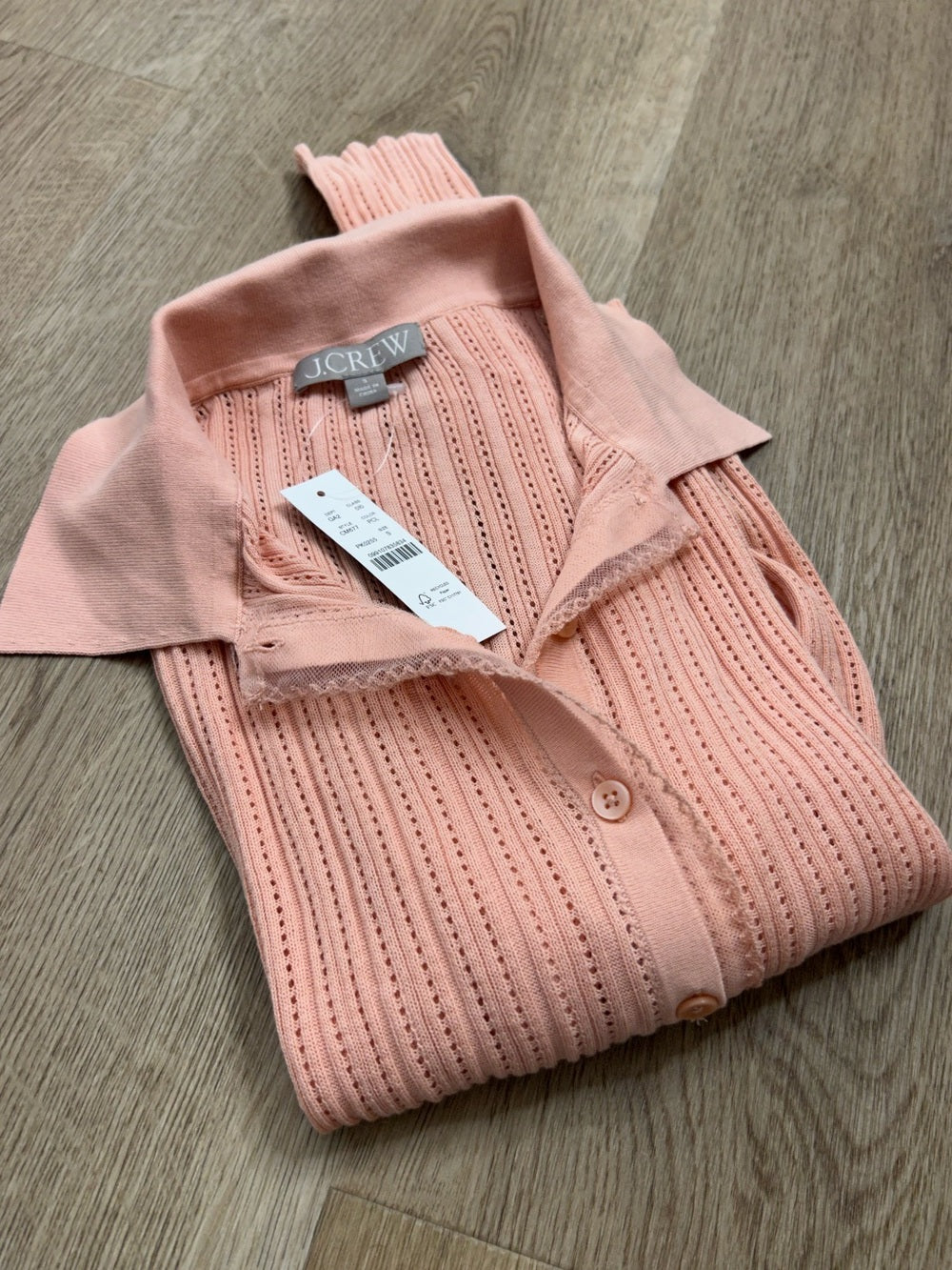 J. Crew 100% Cotton Knit Collared Button Down Sweater Top Peach