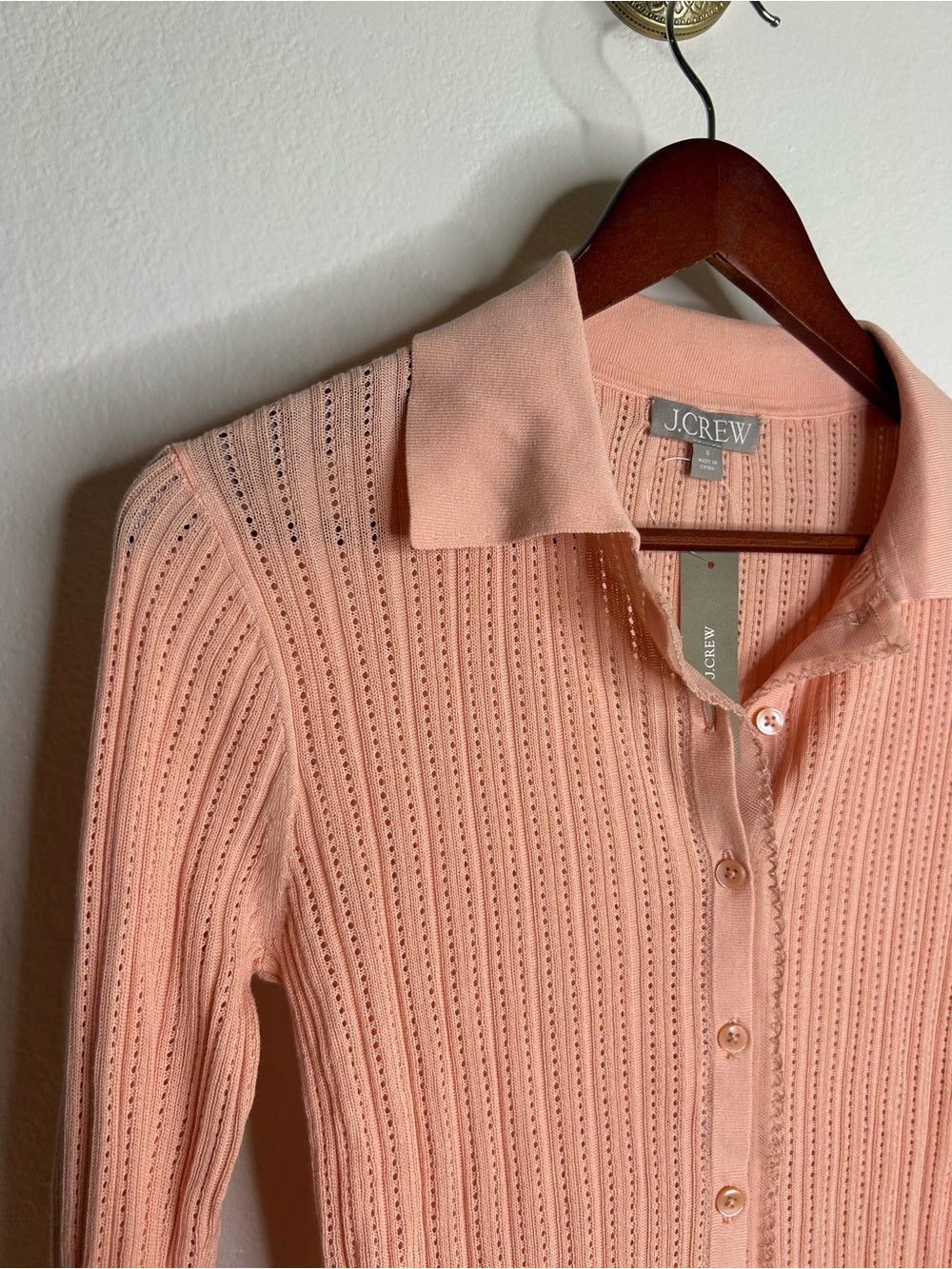 J. Crew 100% Cotton Knit Collared Button Down Sweater Top Peach