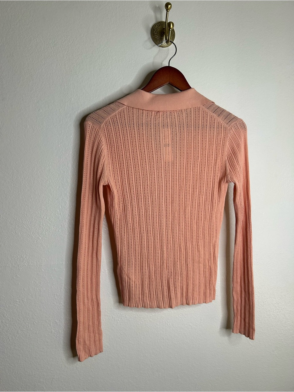 J. Crew 100% Cotton Knit Collared Button Down Sweater Top Peach