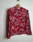 Xirena 100% Cotton Red Floral Lightweight Button Down Long Sleeve Blouse