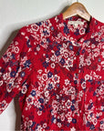 Xirena 100% Cotton Red Floral Lightweight Button Down Long Sleeve Blouse