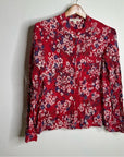 Xirena 100% Cotton Red Floral Lightweight Button Down Long Sleeve Blouse