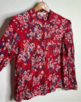 Xirena 100% Cotton Red Floral Lightweight Button Down Long Sleeve Blouse