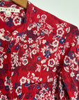 Xirena 100% Cotton Red Floral Lightweight Button Down Long Sleeve Blouse