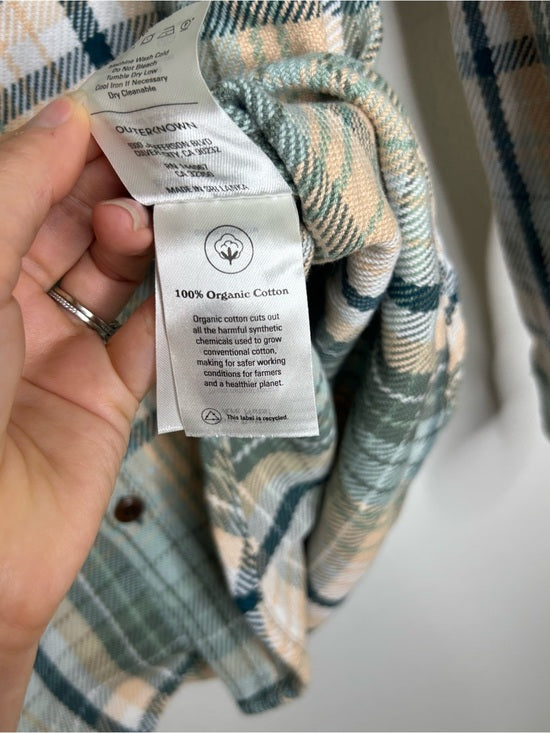 Outerknown 100% Organic Cotton Teal Neutral Check Blanket Shirt Button Down