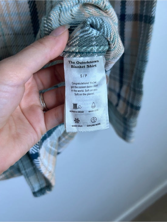 Outerknown 100% Organic Cotton Teal Neutral Check Blanket Shirt Button Down