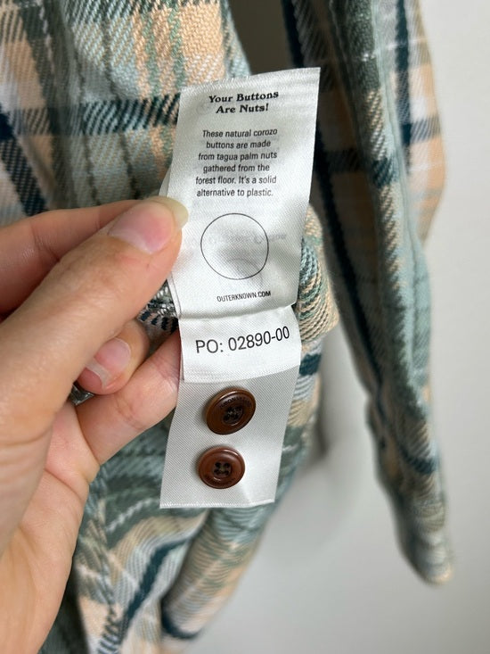 Outerknown 100% Organic Cotton Teal Neutral Check Blanket Shirt Button Down