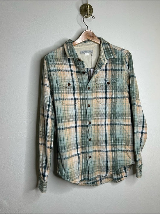 Outerknown Outerknown 100% Organic Cotton Teal Neutral Check Blanket Shirt Button Down - Cotton