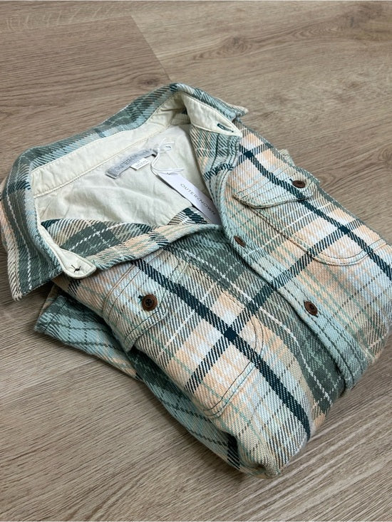 Outerknown Outerknown 100% Organic Cotton Teal Neutral Check Blanket Shirt Button Down - Cotton