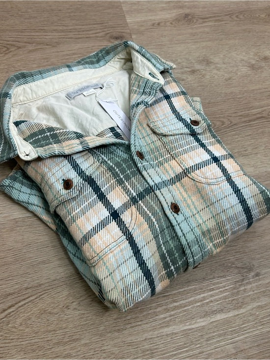 Outerknown Outerknown 100% Organic Cotton Teal Neutral Check Blanket Shirt Button Down - Cotton