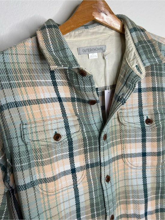 Outerknown Outerknown 100% Organic Cotton Teal Neutral Check Blanket Shirt Button Down - Cotton