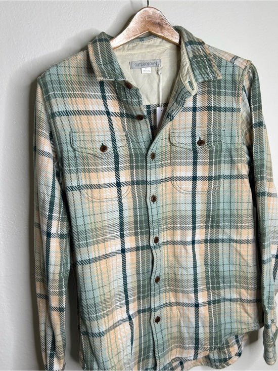 Outerknown 100% Organic Cotton Teal Neutral Check Blanket Shirt Button Down