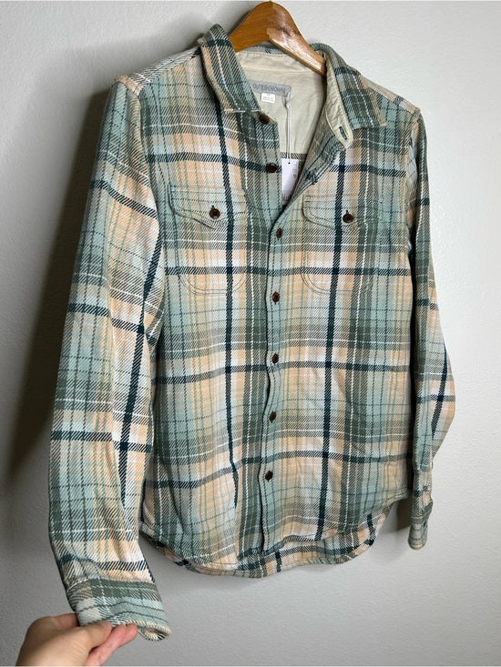 Outerknown 100% Organic Cotton Teal Neutral Check Blanket Shirt Button Down