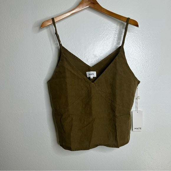 MATE the Label MATE The Label 100% Linen Green Camisole Tank Top - Linen