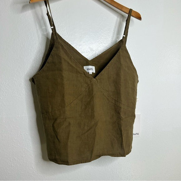 MATE the Label MATE The Label 100% Linen Green Camisole Tank Top - Linen
